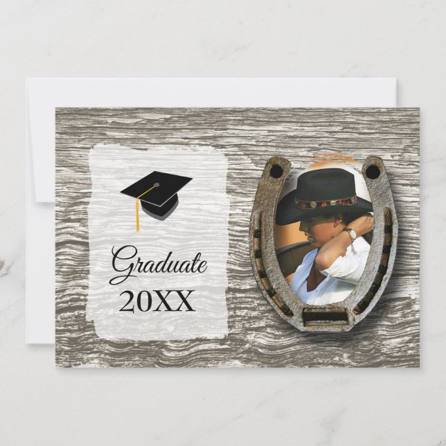 Invitation Rustique de style western avec graduation photo (Devant)