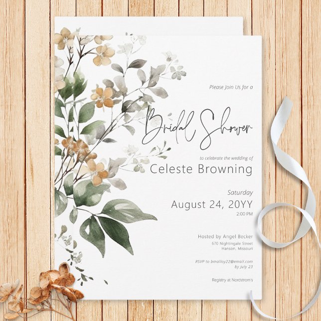 Invitation Rustique Delicate Tan Fall Fleur sauvage Fête des  (Rustic Delicate Tan Fall Wildflowers Bridal Shower Invitation)