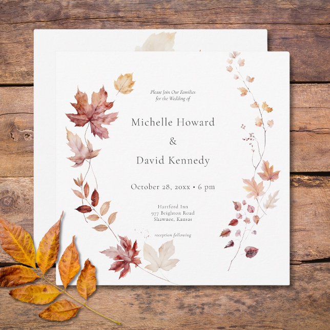 Invitation Rustique délicieuse Bourgogne & rouille Feuilles d (Rustic Delicate Burgundy & Rust Fall Leaves Square Invitation)