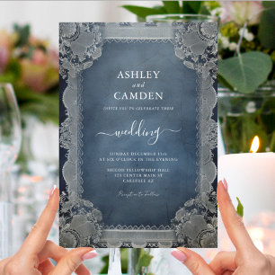Invitation Rustique Denim Blue et Mariage en dentelle