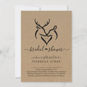 Invitation Rustique Doe & Deer Antlers Fête des mariées cardi