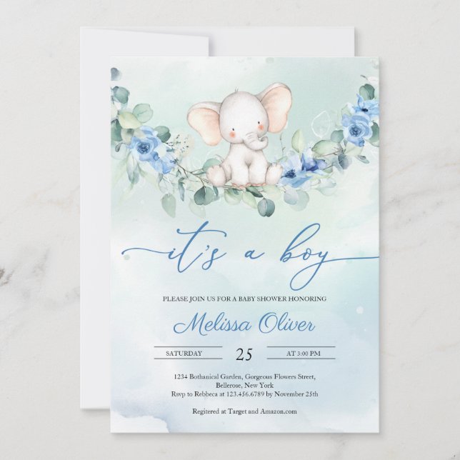 Invitation Rustique Dusty Blue Floral C'est un Baby shower ga (Devant)
