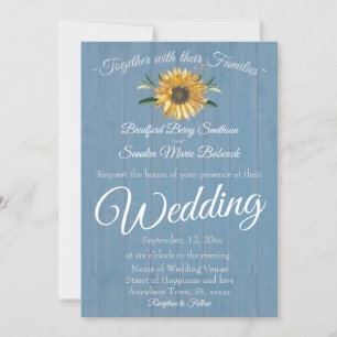 Invitation Rustique Dusty Blue Grange Mariage de tournesol en