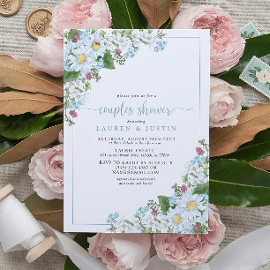 Invitation Rustique Dusty Blue Script Fleur sauvage Couples D