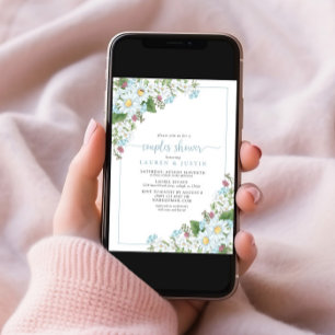 Invitation Rustique Dusty Blue Script Fleur sauvage Couples D