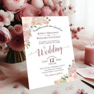 Invitation Rustique Dusty Rose Aquarelle Floral Blanc Mariage