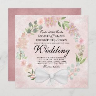 Invitation Rustique Dusty Rose Aquarelle Mariage de couronnes