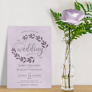 Invitation Rustique Dusty violet Feuilles Élégant Mariage Lil