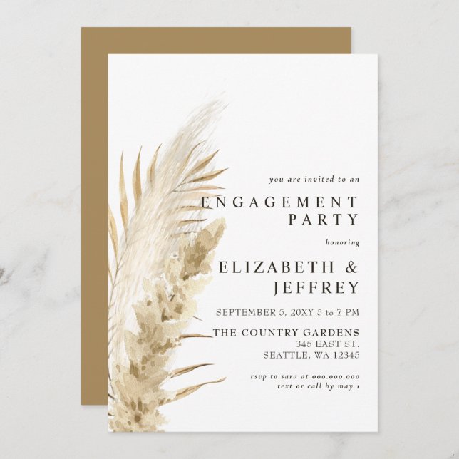 Invitation Rustique Earthy Boho Pampas Engagement Party Invit (Devant / Derrière)