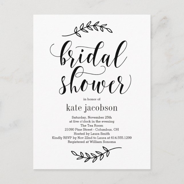 Invitation Rustique Elegance Bridal Showback (Devant)