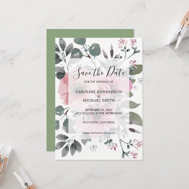 Invitation Rustique élégant aquarelle floral Enregistrer la d (Devant/Arrière en situation)