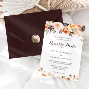 Invitation Rustique Elegant Automne Floral Mariage espagnol