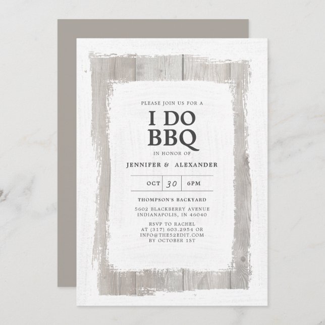 Invitation Rustique Elegant Barnwood I DO BBQ Engagement Part (Devant / Derrière)