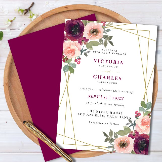 Invitation Rustique Elégant Bleu Aquarelle Floral Mariage (Rustic Elegant Blush Watercolor Floral Wedding Invitation)