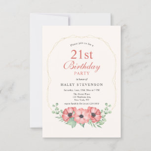 Invitation Rustique Elégant Blush Rose Floral 21e anniversair