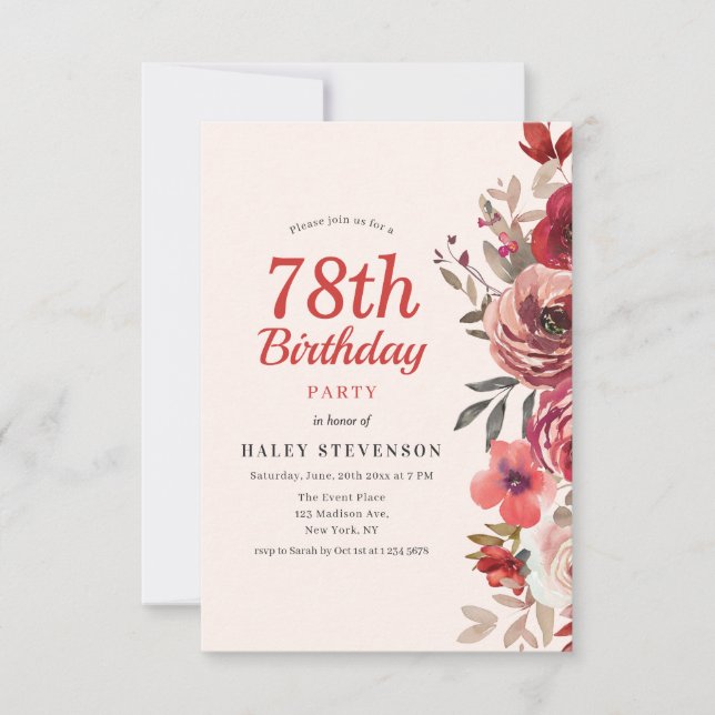 Invitation Rustique Élégant Bohème Chic Floral 78e Anniversai (Devant)
