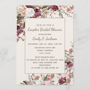 Invitation Rustique Élégant Bourgogne Blush Rose Floral Brida
