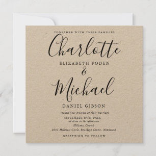 Invitation Rustique élégant Mariage de script noir Kraft