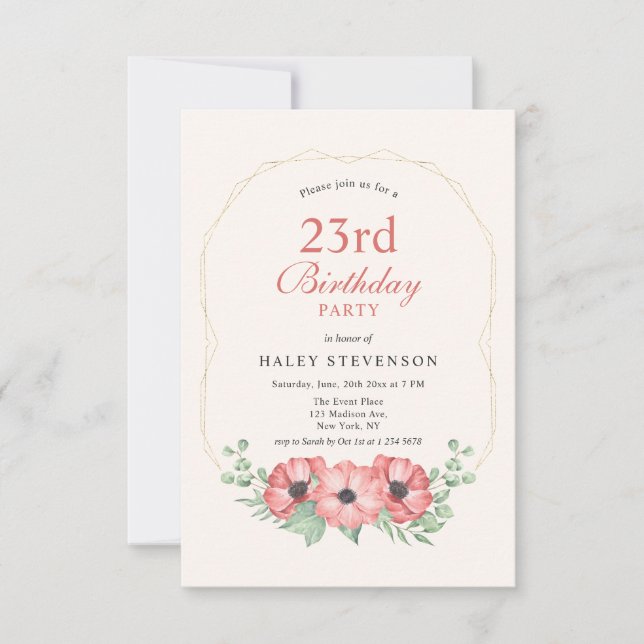 Invitation Rustique Élégant Rose Pâle Floral 23e Anniversaire (Devant)