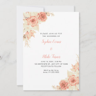 Invitation Rustique Elegant Roses Orange Chute Mariage blanc