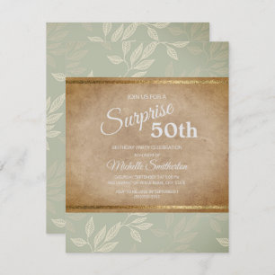 Invitation Rustique Elegant Sage Green Feuilles 50e anniversa