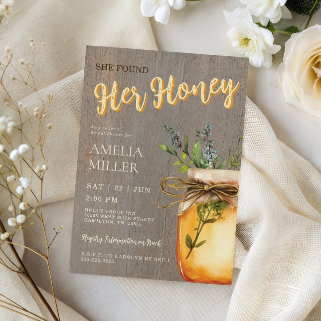 Invitation Rustique Elle a Trouvé Sa Lune de Miel Enterrement (Rustic She Found Her Honey Bridal Shower Invitation)