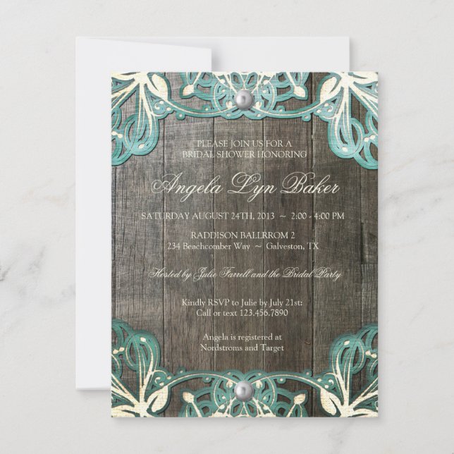 Invitation rustique en bois de Fête de la mariée (Devant)