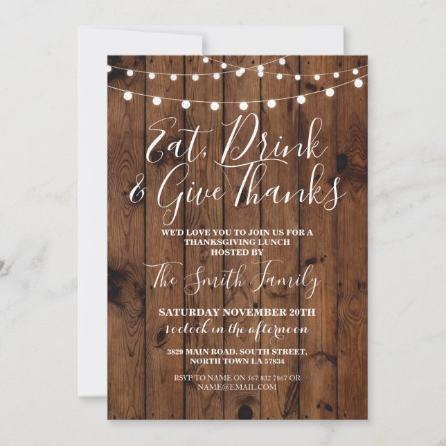 Invitation rustique en bois de lumières de (Devant)