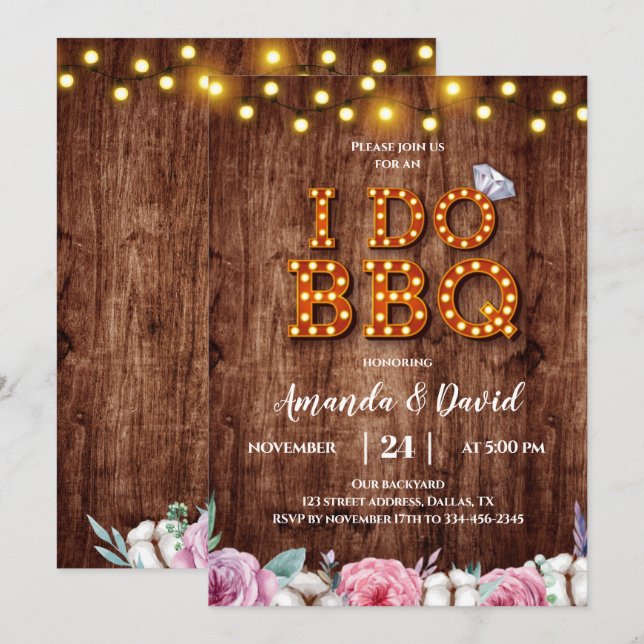 Invitation Rustique en Bois Floral en Coton pour I (Devant / Derrière)