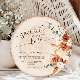 Invitation Rustique Enregistrer la date Round Wood Cut Grain