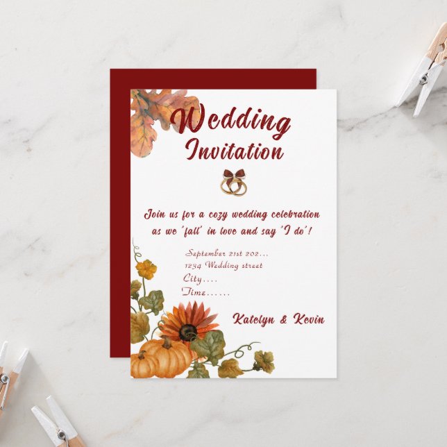 Invitation Rustique et cosy Mariage d'automne (Devant/Arrière en situation)