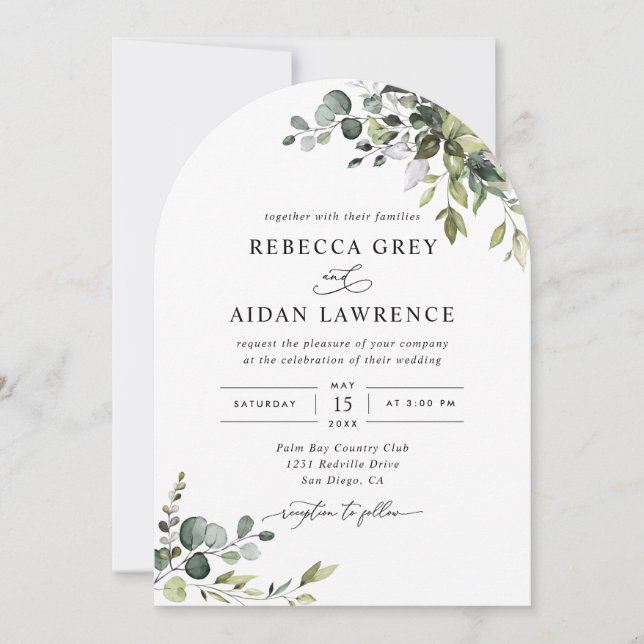 Invitation Rustique Eucalyptus Feuille Arc Mariage de verdure (Devant)