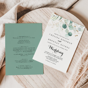 Invitation Rustique Eucalyptus Gold Floral Mariage avant et a