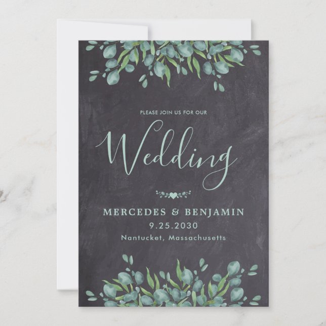 Invitation Rustique Eucalyptus Greenery QR Code Mariage (Devant)