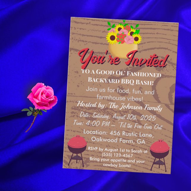 Invitation Rustique Farmhouse BBQ Card Jardin d'été Pique-niq (Créateur téléchargé)