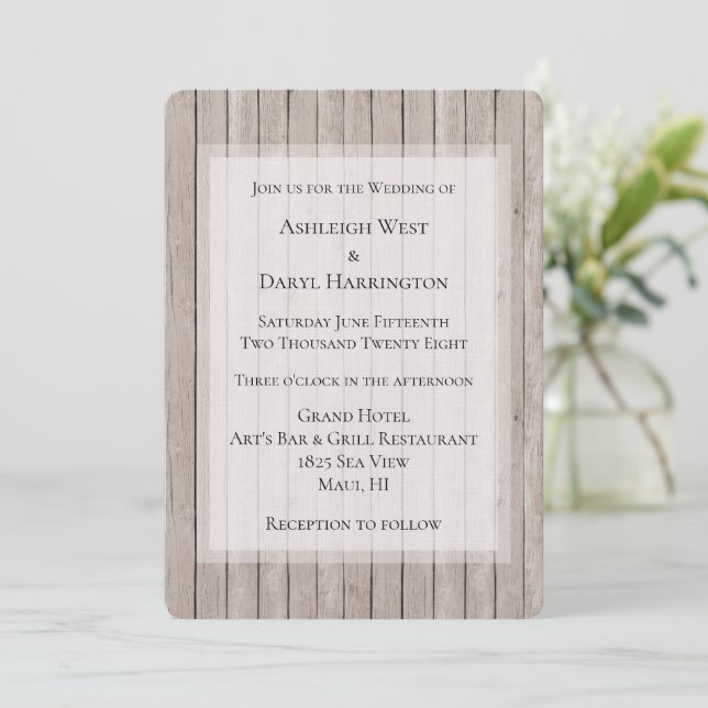 Invitation Rustique Faux Mariage Brown bois (Debout devant)