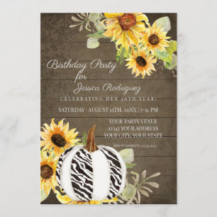 Invitation Rustique fête d'anniversaire Floral Automne Zebra