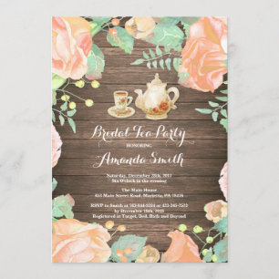 Invitation Rustique Fête des mariées Tea Party Flo