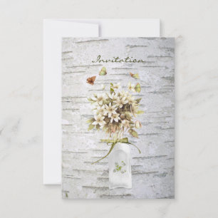 Invitation rustique fleur sauvage blanc bouleau mariage