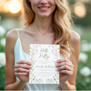 Invitation Rustique Fleur sauvage Floral 50e anniversaire Inv