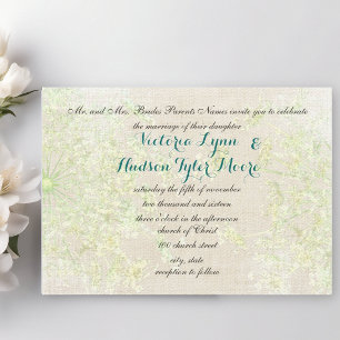 Invitation Rustique Fleur sauvage Vert et Turquoise reine Ann