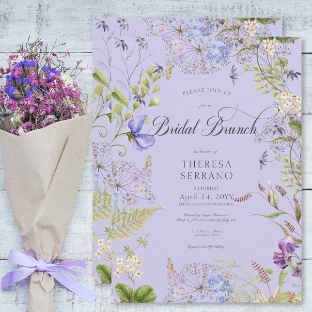 Invitation Rustique Fleur sauvage violet  violet brunch nupti (Rustic Purple Sage Wildflower Purple Bridal Brunch Invitation)