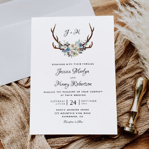 Invitation Rustique Floral Antlers Mariage élégant