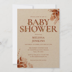 Invitation Rustique Floral Automne Baby shower d'automne