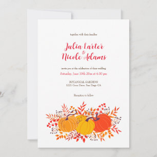 Invitation Rustique Floral Automne Citrouille Mariage bois