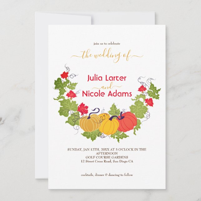 Invitation Rustique Floral Automne Citrouille Mariage bois (Devant)