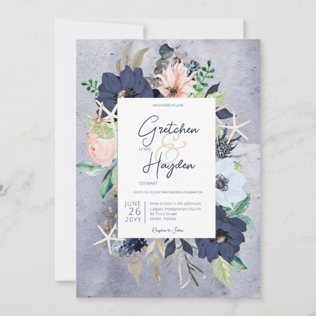 Invitation Rustique Floral Beach Mariage nautique (Devant)