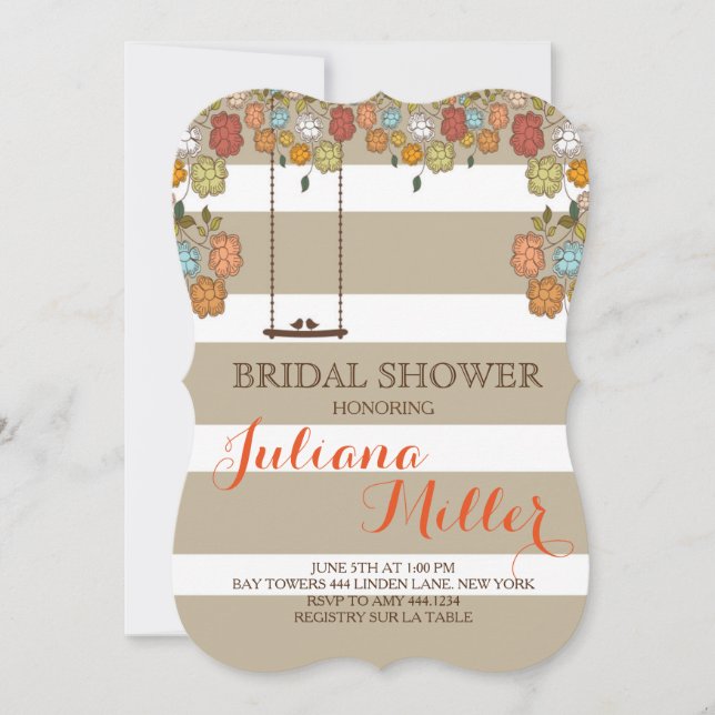 Invitation Rustique Floral Bird Swing (Devant)