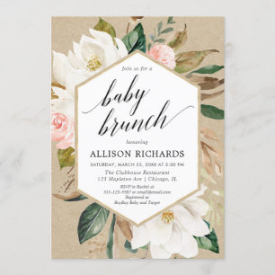 Invitation Rustique floral blush blanc fille brunch douche bé