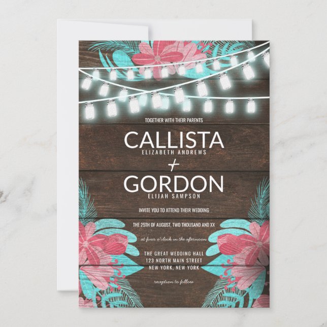 Invitation Rustique Floral Bois Mason Lumière Mariage (Devant)